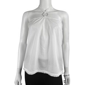 Trina Turk White Halter Top O Ring Y2K Coastal Cowgirl Euro Summer Boho Chic